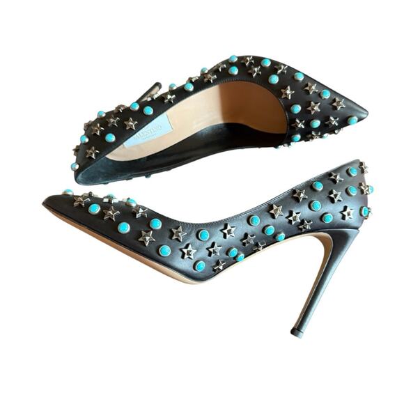 Valentino Garavani Star Studded Turquoise Stud Rockstar Leather Pumps EU 38 US 8 - Picture 10 of 15